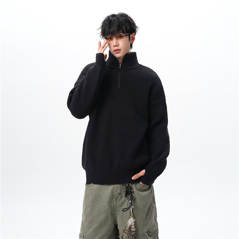 8XL-M立领半拉链毛衣男大码慵懒风宽松日系针织衫外套MY19002P78图片