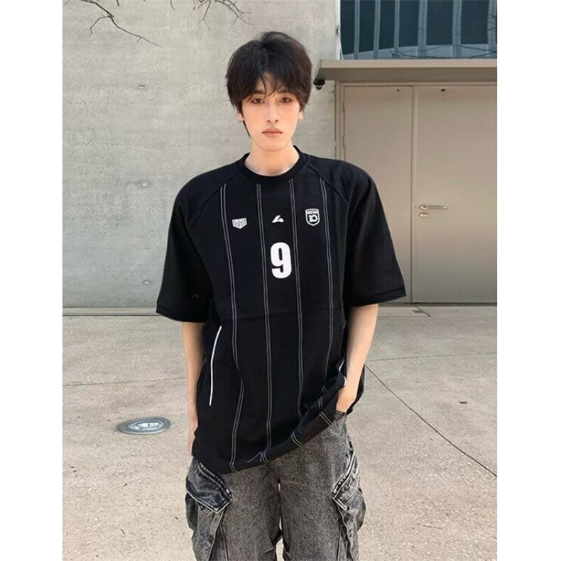 复古徽章数字印花短袖男T恤宽松ins情侣中性风运动球衣T61,男装T恤,星座1116A（原606A-3）