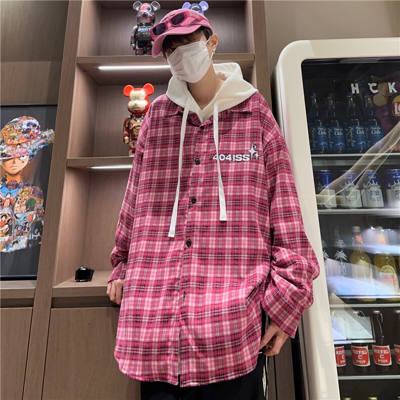 粉色格子秋季衬衫美式潮牌长袖212-2-DY92-特P55,男装衬衫,星座808A-1