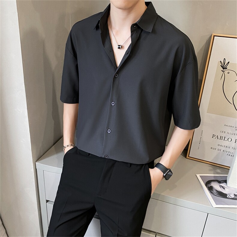 2025夏季五分袖冰丝衬衫男抖音直播高品休闲衬衫A210-CS009-P45,男装T恤,星座210-3