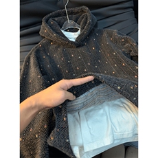 WY848-P60原版现货美式复古针织连帽卫衣男款秋冬重磅毛绒外套，女装短外套，星座215-1