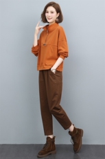 时尚印花卫衣套装女秋冬季加绒加厚宽松显瘦两件套休闲百搭长袖上衣+阔腿裤，女装套装/套裙，璐依舞