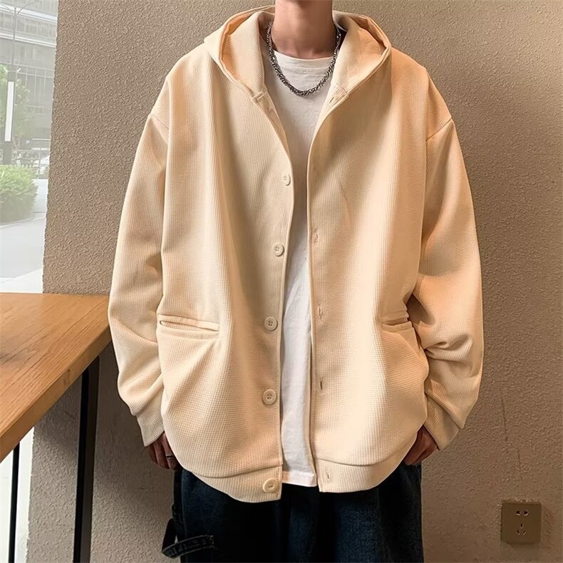 华夫格连帽开衫卫衣男春秋宽松潮流休闲潮 F89 P45图片