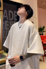 ！2025夏季新款男士烧花麂皮绒短袖T恤半袖TL2408特P25控48，男装T恤，电商B220