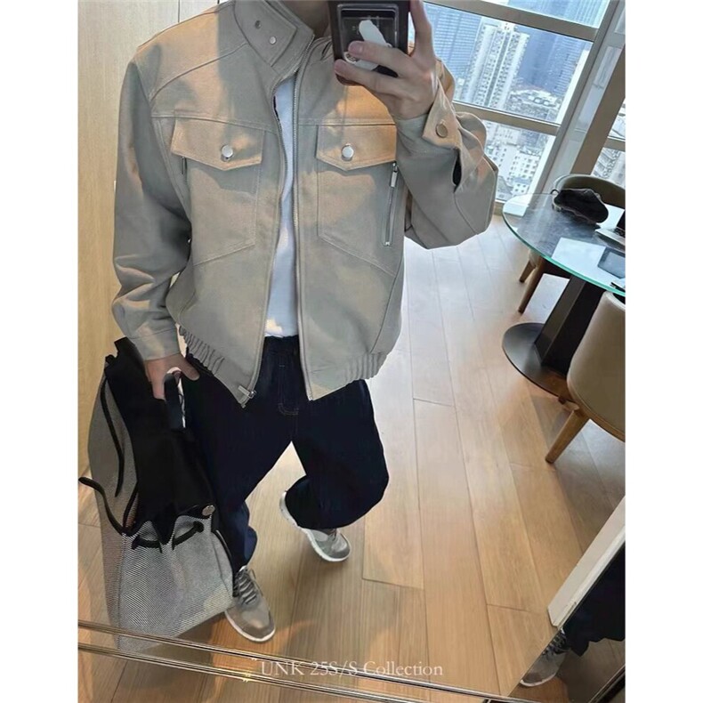 美式高街卡其色帆布外套男春秋cleanfit重磅休闲立领夹克上衣潮流,男装夹克,星座1210-1