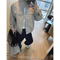 美式高街卡其色帆布外套男春秋cleanfit重磅休闲立领夹克上衣潮流，男装夹克，星座1210-1