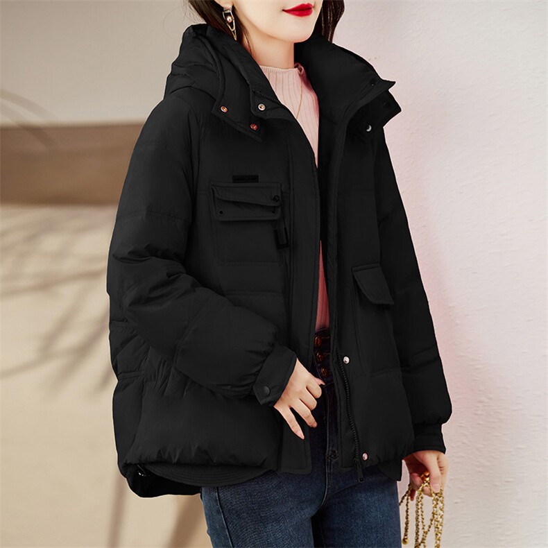 现货羽绒服女连帽新款短款小个子面包服时尚宽松休闲保暖轻暖外套,女装羽绒服,贵人树