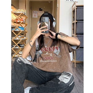 中性 美式高街水洗做旧和平鸽印花短袖T恤潮宽松男女 H819 P38图片