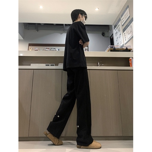 现货 秋冬高街直筒阔腿牛仔裤宽松百搭暗扣休闲裤男 K616-P50图片