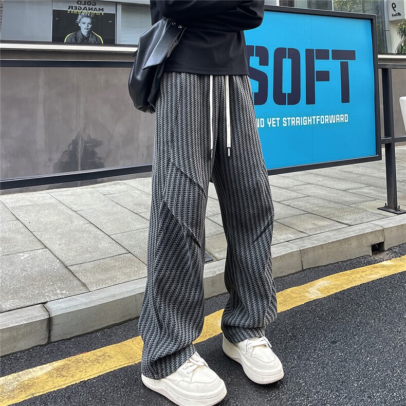 复合面料高克重雪尼尔鱼骨纹褶皱宽松休闲裤K25597/特P38灰色8,男装休闲裤,电商A094