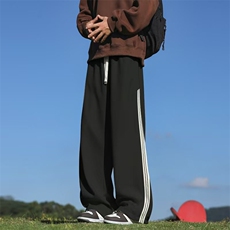织带拼接休闲裤男款春秋宽松直筒卫裤美式垂感阔腿长裤K7902-P35，男装休闲裤，星座505-3