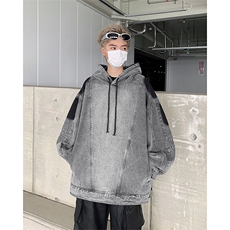 美式复古做旧拼接牛仔连帽外套潮牌街头vintage夹克男JK86222-p75，男装夹克，星座1008