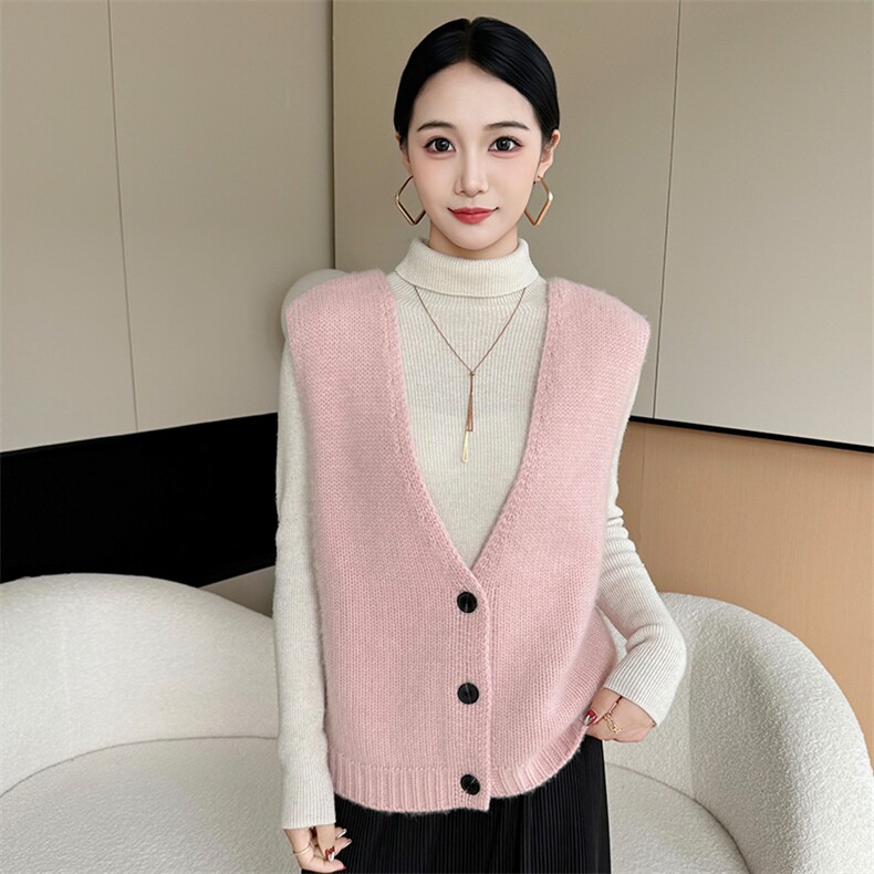 2025年秋季新款变搭V领开衫，女装针织衫/毛衣，米哆哆羊绒