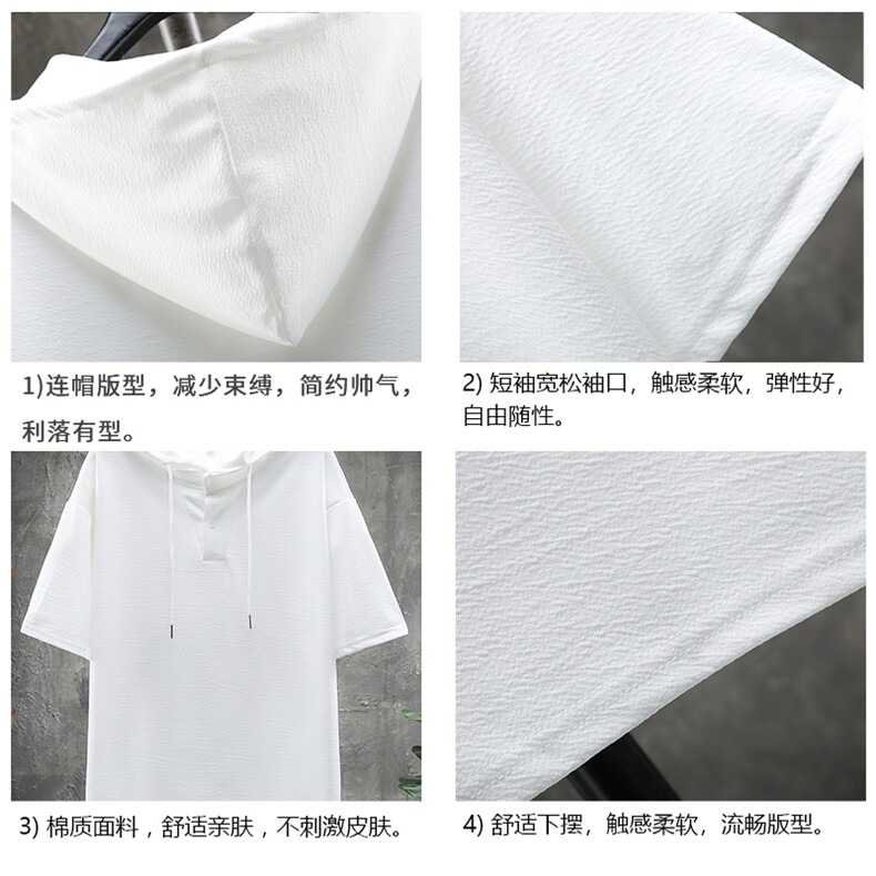 LD54099-P45连帽短袖t恤男大码胖子带帽五分袖中袖展架,男装T恤,电商A040A