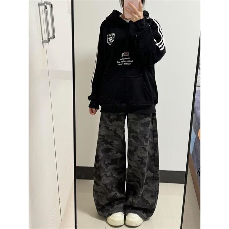 V030-P45高街工装阔腿迷彩牛仔裤宽松直筒裤子,男装牛仔裤,星座911-1