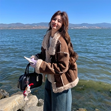 【新款现货】粉卡色羊羔毛外套减龄皮毛一体5369款P210K298，女装皮草，2C316