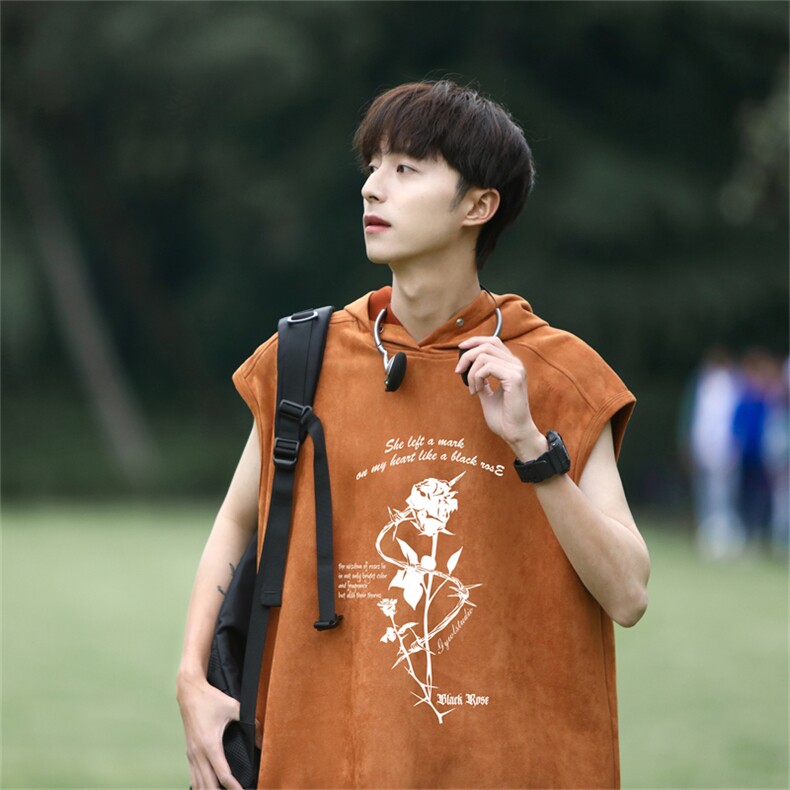 麂皮绒连帽背心坎肩男T恤美式港风JLB420-P30控48,男装T恤,电商B370
