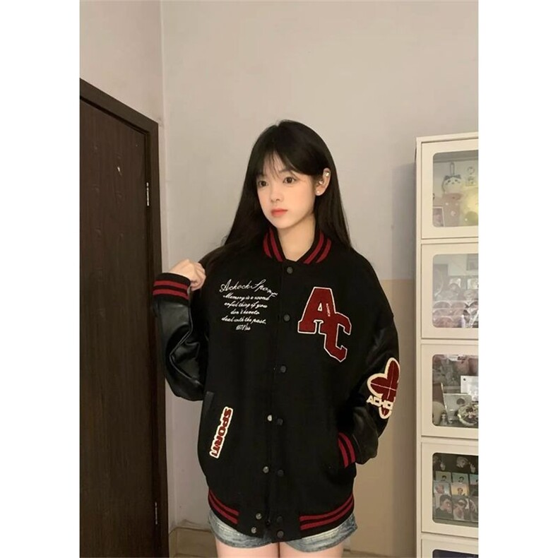 春秋款重磅拼接字母刺绣棒球服男女美式风夹克外套JKK766,男装夹克,星座516A