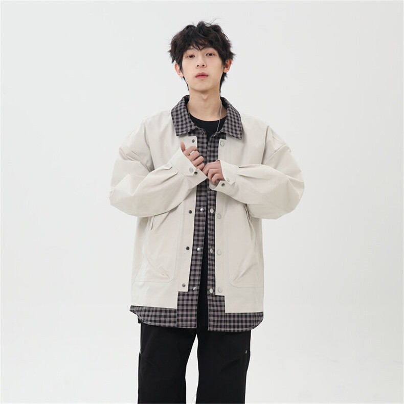 2025春季休闲痞帅工装假两件翻领夹克潮流外套XZ301b-2-JK2582P78,男装夹克,星座301B-2（原A443-1）