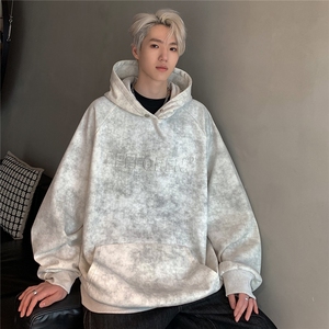 水洗360克蜡染重磅连帽卫衣男潮牌运动情侣宽松休闲帽衫W107-P58图片