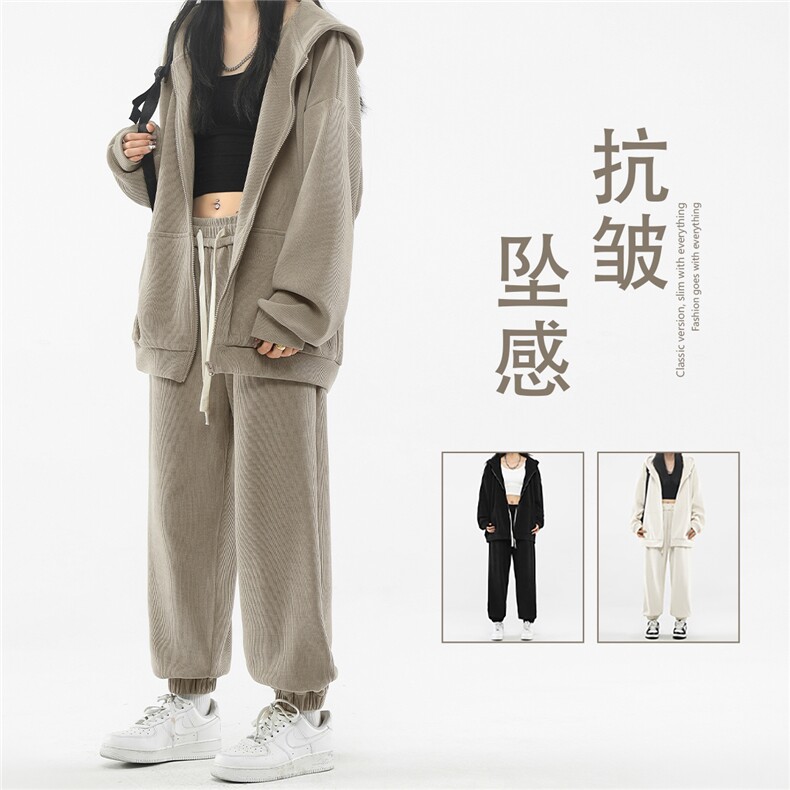 纯色简约套装连帽开衫卫衣加螺纹束脚裤-TZ850特批117，男装休闲套装，星座718