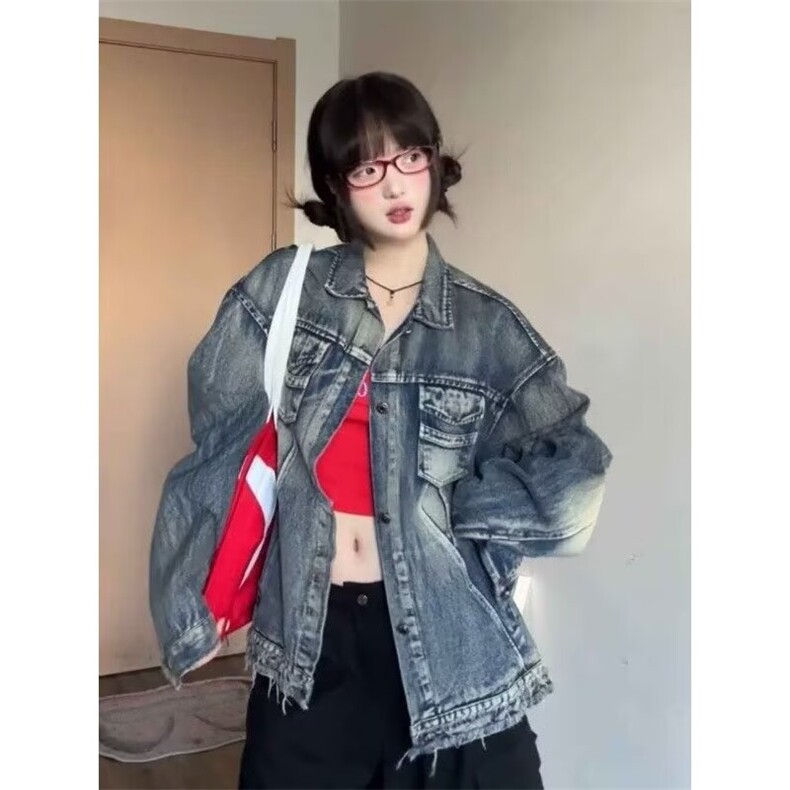 G8866-P732025春季新款复古港风韩版长袖牛仔衣宽松百搭短外套,男装工装外套,电商B323A