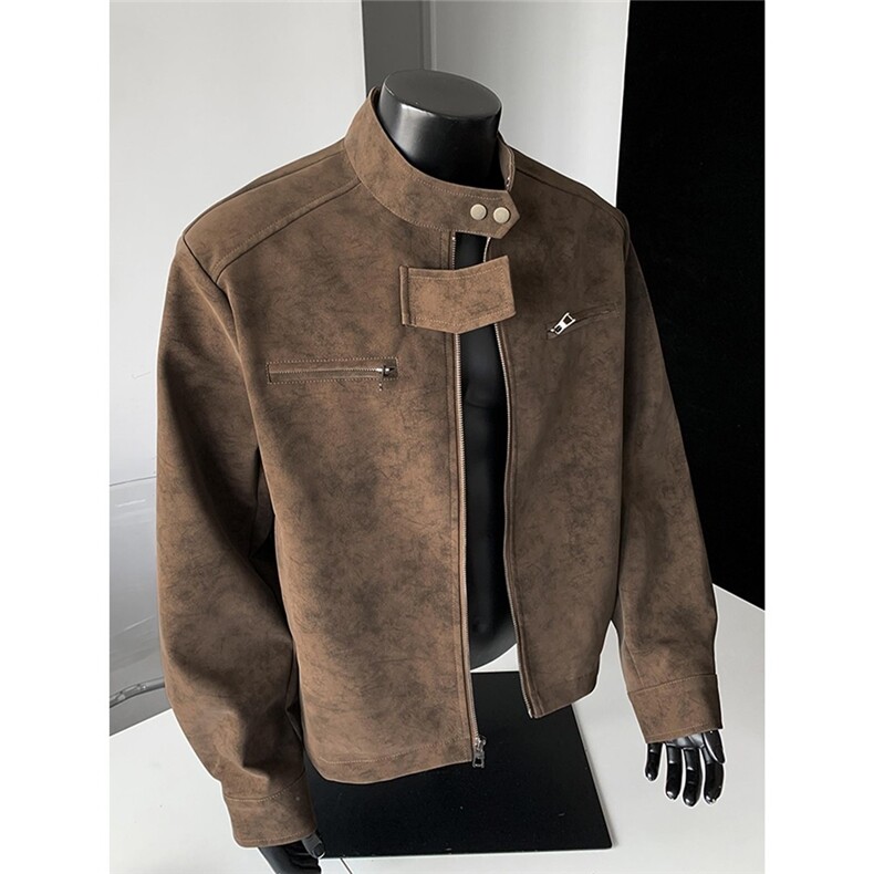 PU03-P65Leosoxs美拉德雾面立领皮衣外套男款秋季cleanfit飞行，男装皮衣，电商B323A