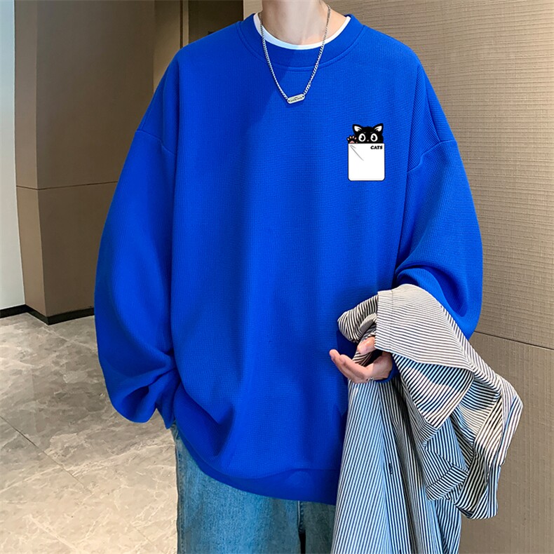5XL华夫格卫衣男大码胖子圆领长袖t恤HW76397-P30加绒款-P40,男装卫衣,电商A040