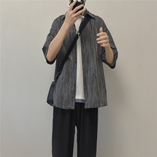 现货条纹五分袖衬衫宽松男生衬衣KD584-P45，男装T恤，电商D312-1