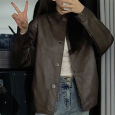 复古棕短款皮衣外套女美拉德高级感立领PU机车夹克C845-P110，男装夹克，星座911-2(原星座613-2）