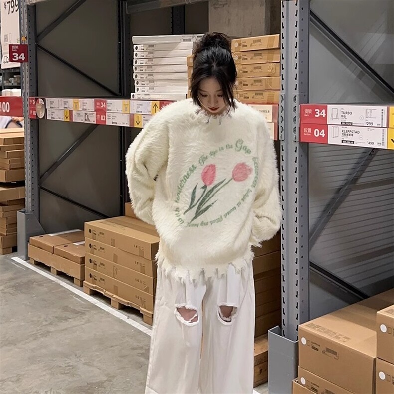 奶呼呼软糯水貂绒毛衣女秋冬加厚外穿宽松慵懒风圆领套头针织上衣,男装针织衫/毛衣,星座1210-1
