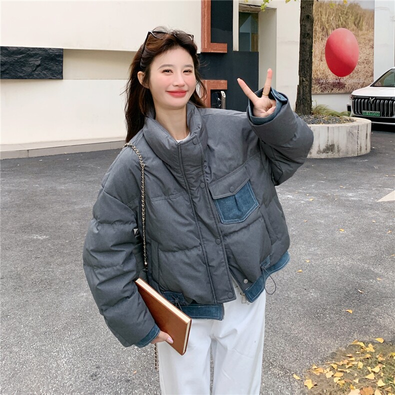 短款灰色羽绒服女2025冬季新款泡芙保暖巨好看面包服90白鸭绒外套,女装羽绒服,2C159