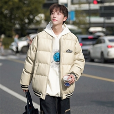 条纹拼接黑色皮棉衣男款冬季加厚美式pu皮棉服潮牌痞帅棒球服外套，男装棉衣，电商A028