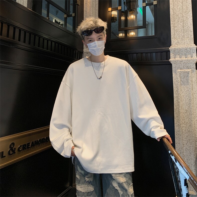 量大优 供视频 港风摆拍大码V领长袖T恤卫衣男 CP81-特p25图片