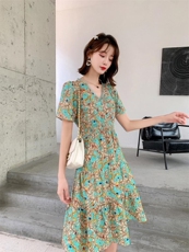 碎花韩版连衣裙，女装连衣裙，荷塘月色