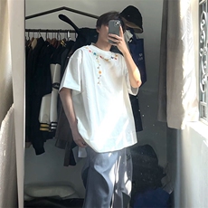 万针全刺绣工艺抖音得物高品质260克重磅纯棉双纱美式高街短袖T恤，男装T恤，电商A486-1