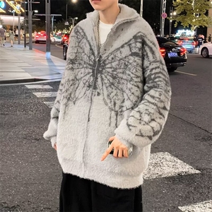美式复古开衫毛衣男女灰色潮牌慵懒风高级感欧美高街针织外套图片