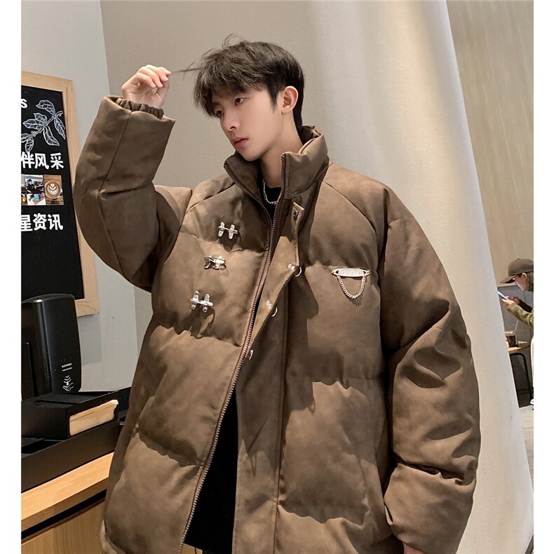 港风立领PU皮复古做旧面料金属飞机扣设计棉衣男MY77726P148控198，男装棉衣，星座227-7