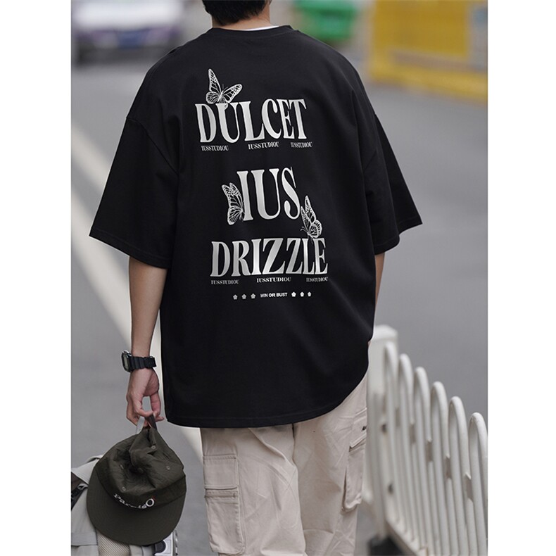 抖音供货260克纯棉印花短袖T恤A158-T78-P28控48,男装T恤,电商A158