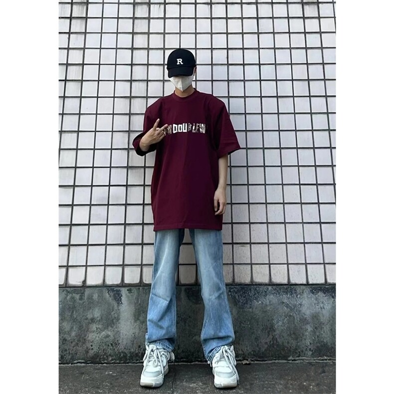 巴家重磅短袖垫肩T恤软金属立体印花宽松体恤1213-T2429-P35,男装T恤,星座1213