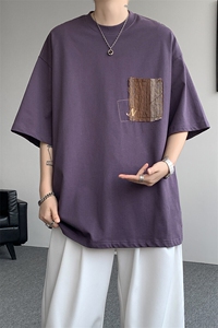 8XL-M 高品质纯棉美式复古宽松简约百搭学院风短袖T恤上衣男DX343图片