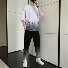 夏季新款短袖T恤套装青少年休闲宽松潮流两件套男装F308P68，男装休闲套装，电商A086