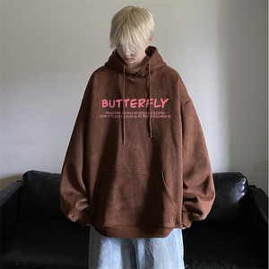 春季抖音品质港风潮流印花麂皮绒宽松连帽卫衣JK23444特批45-控78图片