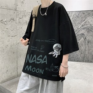 Q11187-P30NASA联名同款春夏季七分袖t恤大码五分袖男短袖中袖图片