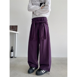 8XL-M 休闲裤男美式高街纯色绑带宽松跳舞直筒裤潮K9127P68控98图片