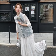 欧洲站蕾丝拼接牛仔马甲外套女装春夏2025年新款大码上衣欧货时尚，女装马甲，秋水欣儿