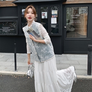 欧洲站蕾丝拼接牛仔马甲外套女装春夏2025年新款大码上衣欧货时尚图片