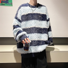 现货秋季潮牌oversize撞色条纹毛衣宽松慵懒软糯上衣M1513-P58，男装针织衫/毛衣，星座512-4