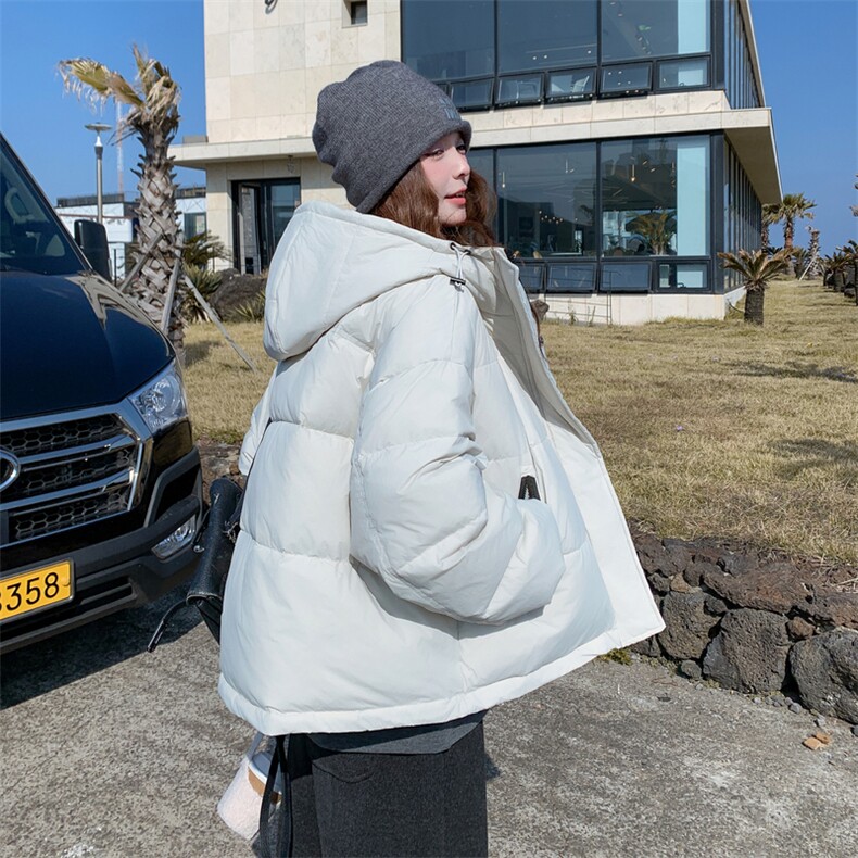 韩版宽松时尚减龄连帽羽绒服女冬季2025新款气质减龄白鸭绒面包服,女装羽绒服,2D013