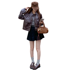 甜酷条纹短款pu皮衣半身裙套装女2025春秋季新款高级感显瘦两件套，女装套装/套裙，2D148